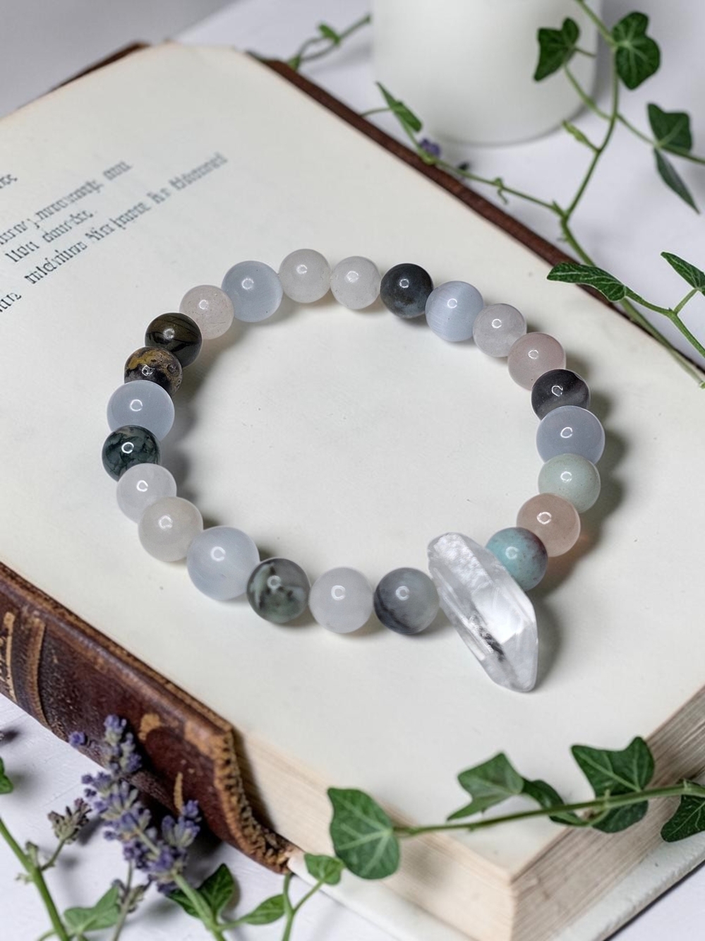 Multicolor Pastel Beaded Bracelet with Clear Quartz Accent